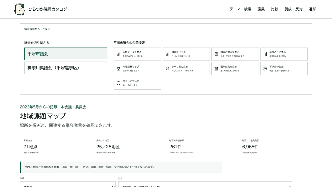 平塚市内の地域課題を地図から探せる地域課題マップ